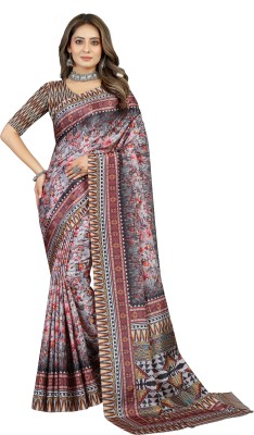 DESIETHNIC Floral Print Bollywood Crepe Saree(Brown)