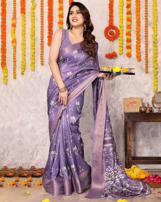 Soor Panchi Woven Kanjivaram Cotton Linen Saree(Purple)