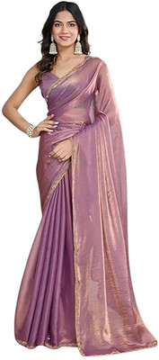 Mehrang Solid/Plain Bollywood Jimmy choo Saree(Purple)