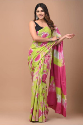 Om Traders Printed Saree with Attached Blouse Cotton Silk Saree(Red, Yellow)