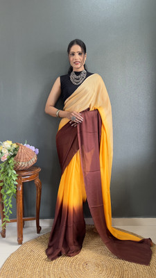VISVASTA Dyed Bollywood Nylon, Silk Blend Saree(Yellow)