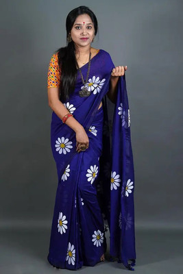 Lakshmi Boutique Digital Print Handloom Handloom Cotton Blend Saree(Blue)