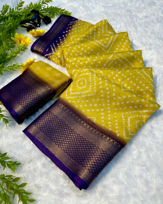 radhe creation Printed Bollywood Silk Blend Saree(Yellow)