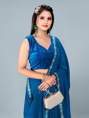 ISHA TRADE Embellished Bollywood Georgette Saree(Blue)