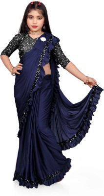 VRAJTEX FAB Embellished Bollywood Lycra Blend Saree(Blue)