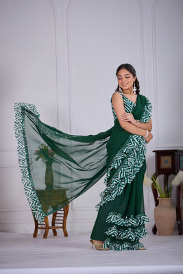 sejufashion Printed Bollywood Georgette Saree(Green)