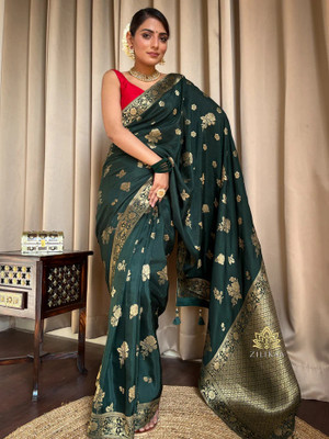 Varda Woven, Floral Print Banarasi Art Silk Saree(Blue)