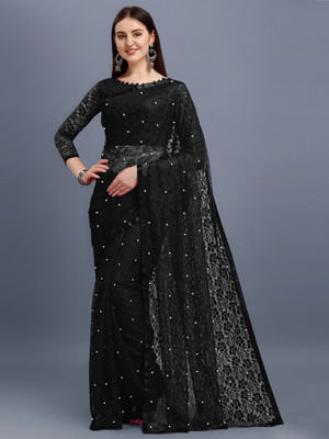 LOROFY Self Design Bollywood Net Saree(Black)