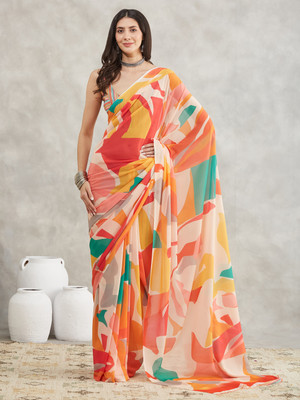 Janasya Printed Bollywood Georgette Saree(Multicolor)