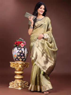 Tasrika Woven Kanjivaram Organza Saree(Green)