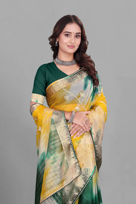 Aarunika SBT Solid/Plain Bollywood Organza Saree(Green)