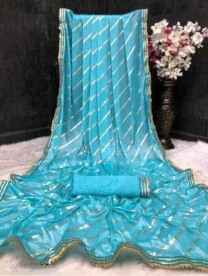 KANKU FASHION Printed Leheria Lycra Blend Saree(Light Blue)