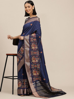 SERONA FABRICS Embroidered, Self Design Bollywood Cotton Silk Saree(Dark Blue)