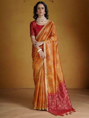 ZILVIRA Woven Bandhani Cotton Silk Saree(Orange, Red)
