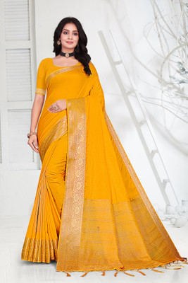 Aarunika LGF Solid/Plain Bollywood Pure Silk Saree(Yellow)