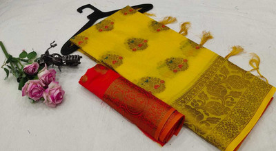 ASHTA Self Design, Solid/Plain Daily Wear Pure Cotton, Cotton Silk Saree(Yellow)
