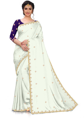 kaushal textiles Embroidered Bollywood Georgette Saree(White)