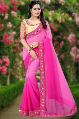 POLLU FASHION HUB Embellished Bollywood Georgette Saree(Pink)