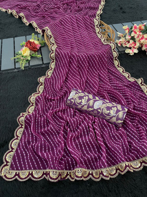SUDIPTA Striped Bollywood Georgette Saree(Purple)