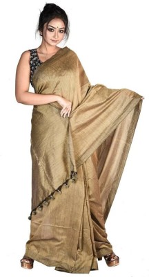 BongSaree Solid/Plain Handloom Handloom Pure Cotton Saree(Beige)