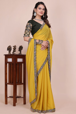 K 5 FASHION Embroidered Bollywood Georgette Saree(Yellow)