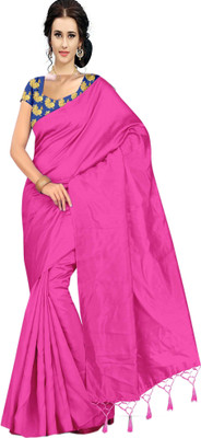HouseOfCommon Solid/Plain Bollywood Silk Blend Saree(Pink)