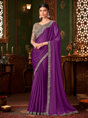 Tasrika Embellished Bollywood Chiffon Saree(Purple)