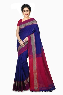 Happy Creation Temple Border Jamdani Pure Cotton Saree(Blue)