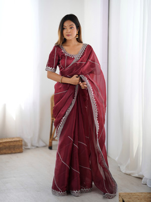 Sajavat Embroidered, Embellished, Woven Bollywood Jimmy choo Saree(Maroon)