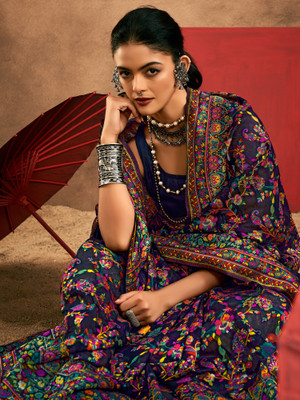 Sareemall Woven Handloom Cotton Silk Saree(Dark Blue)