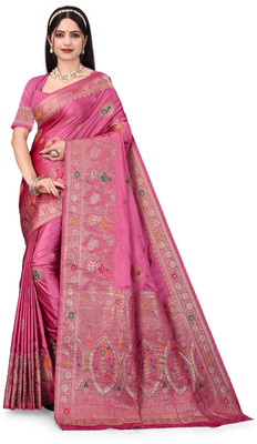 RIDHHI SALES Embroidered, Printed Banarasi Art Silk Saree(Pink)