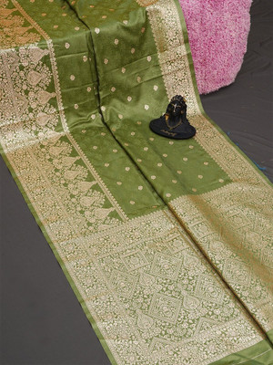 HOUSEOFDREAM Woven, Self Design Banarasi Satin Saree(Green)