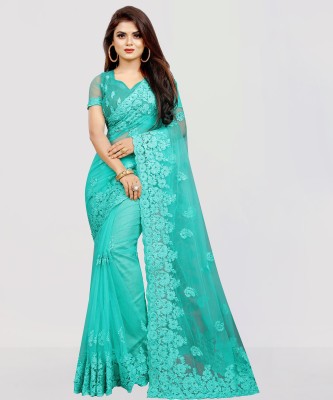 YARA CREATION Embroidered Bollywood Net Saree(Light Green)