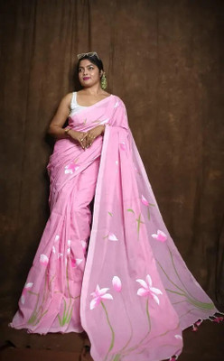 FEMORI Printed Daily Wear Cotton Linen Saree(Red)