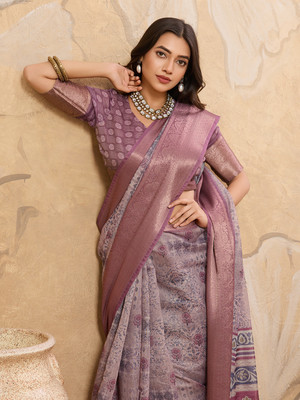 SOHINI NX Printed, Woven Bollywood Cotton Blend Saree(Pink)