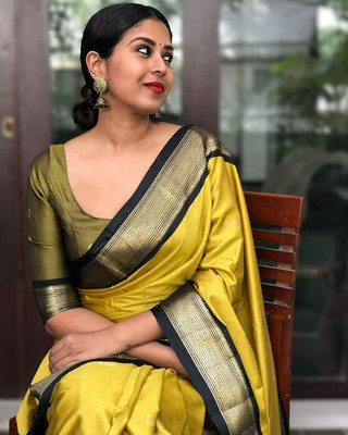 MN VENTURE Woven Banarasi Cotton Silk Saree(Yellow)