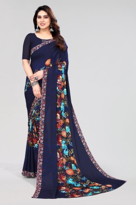 Winza Designer Floral Print, Self Design, Printed Daily Wear Georgette Saree(Dark Blue)