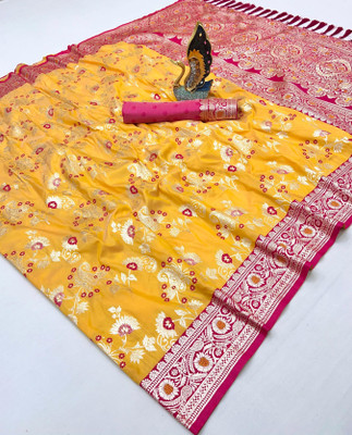 Divastri Woven Banarasi Cotton Silk Saree(Yellow)