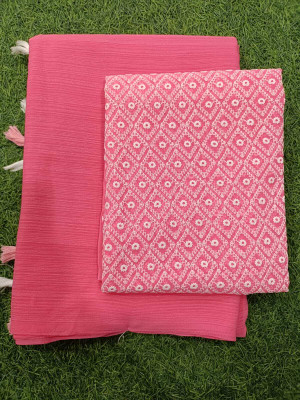 Hinglaj Tex Solid/Plain Manipuri Chiffon Saree(Pink)