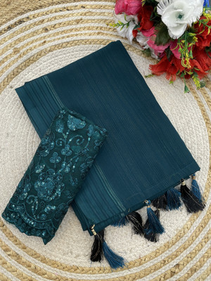 saanvi Self Design, Solid/Plain Bollywood Georgette Saree(Dark Blue)