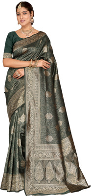 Emv Everymoment Vouge Solid/Plain Kanjivaram Art Silk Saree(Green)