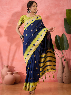 Sangria Woven Saree with Attached Blouse Silk Blend Saree(Dark Blue)