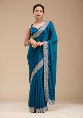 Aarvi Enterprise Embroidered Bollywood Chiffon Saree(Blue)
