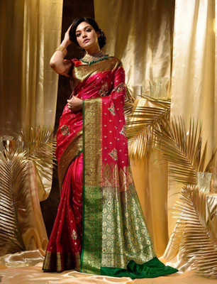 Bansari Textiles Woven, Applique, Self Design, Striped Bollywood Jacquard, Art Silk Saree(Multicolor)