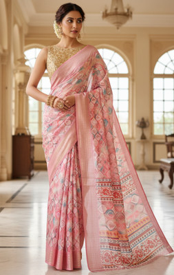KalaKatha Digital Print Bollywood Cotton Silk Saree(Pink)