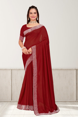 Lajamani Fashion Self Design, Solid/Plain Bollywood Georgette Saree(Red)