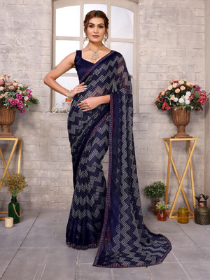 YASHIKA Embellished Bollywood Georgette Saree(Blue)