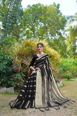 KOTHARI BS Solid/Plain Bandhani Organza Saree(Black)