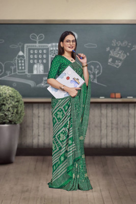 Feminista Printed, Solid/Plain Daily Wear Crepe Saree(Green)