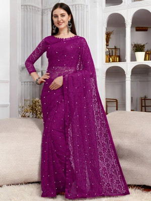 NORAFLEX Embroidered Bollywood Net Saree(Purple)